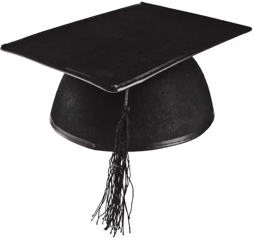 黑色毕业帽,黑色毕业帽上孤立在白色背景的白色特写孤立