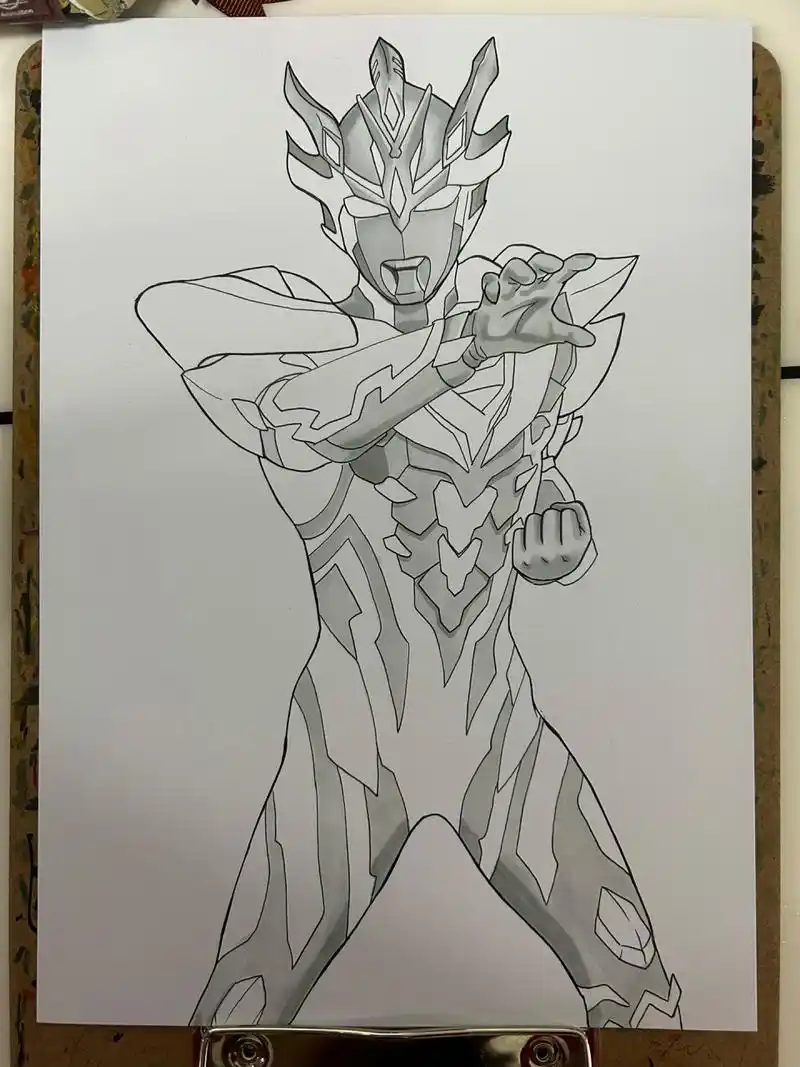 马克笔手绘泽塔奥特曼德尔塔天爪形态 过程中要注意的是天爪形态的