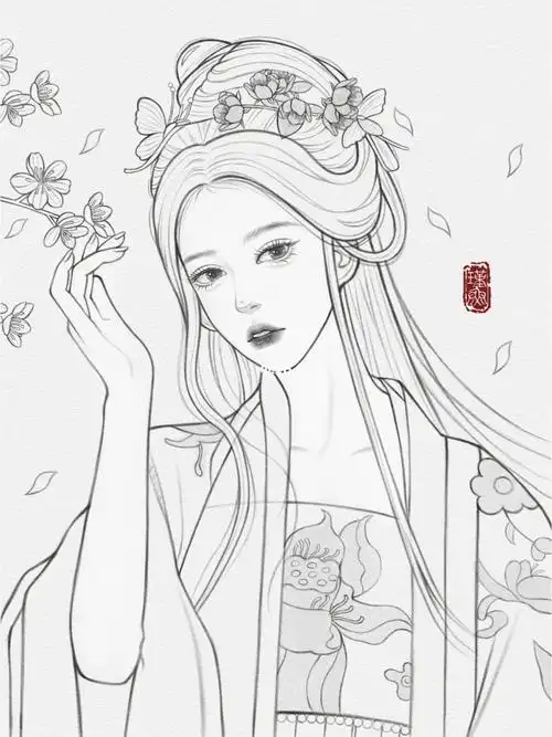 线稿练习古风少女
