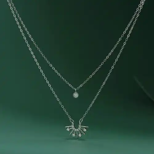 光星芒双层项链女锁骨链纯银叠戴套链简约轻奢气质个性小众设计感