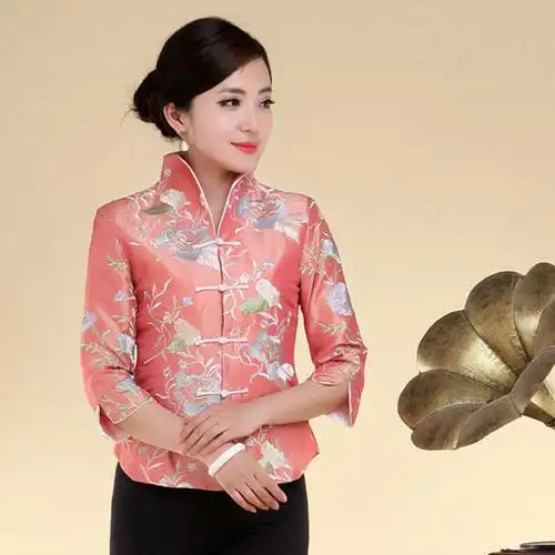 一折女士唐装上衣长袖春秋 中长款