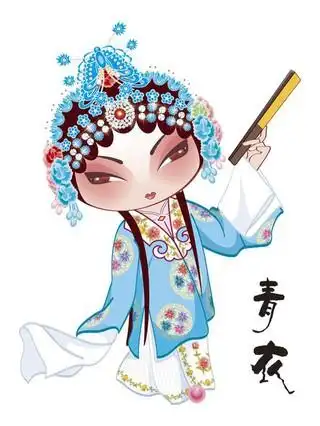 卡通京剧人物拿扇青衣