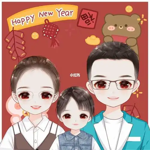 手绘头像一组卡通头像全家福一家三口