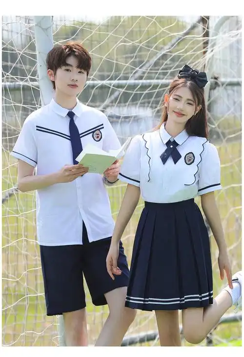 实拍情侣学院风夏季学生短袖套装 班服 校服 - 17网