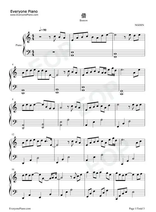 借-c调简单版五线谱预览1