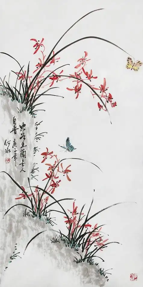 书画中式客厅装饰画空谷幽兰字画郑晓京写意斗方兰花国画《石兰》兰花