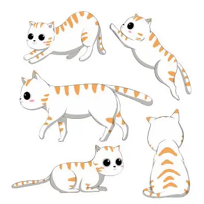 世界动物日卡通手绘猫咪不同姿势插画素材