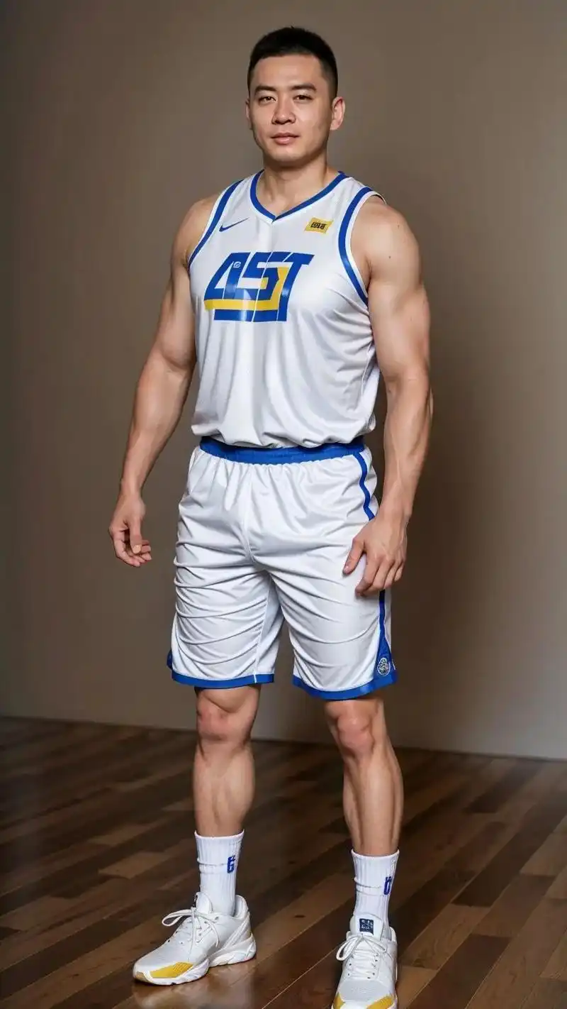 穿着篮球运动服和篮球鞋袜的185肌肉男