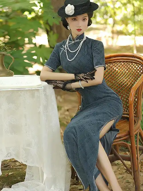 高端旗袍2022年新款秋改良优雅气质复古民国风长款真丝绒连衣裙女