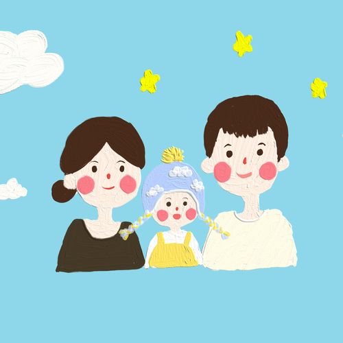 画贩子芝麻 可爱油画风头像三口之家全家福定制