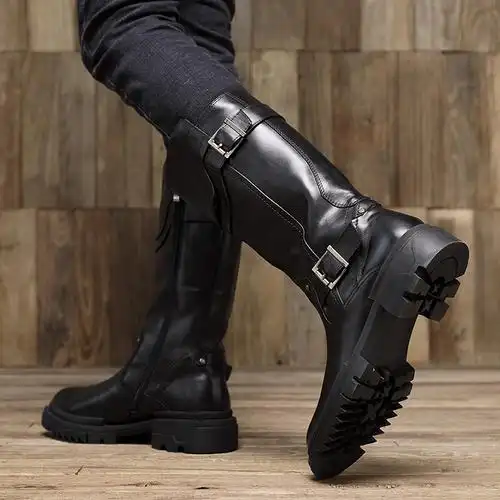 马靴朋克男靴子高筒真皮牛皮阅兵靴骑士皮靴男长靴长筒牛仔靴潮男