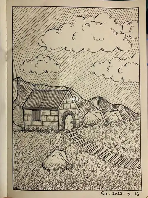 这些草真的特别凌乱杂草丛生但画的时候特别爽#黑白线描  #装饰画