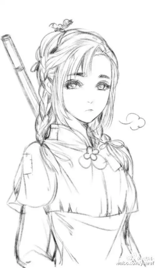 动漫人物霸气女生简笔画铅笔画