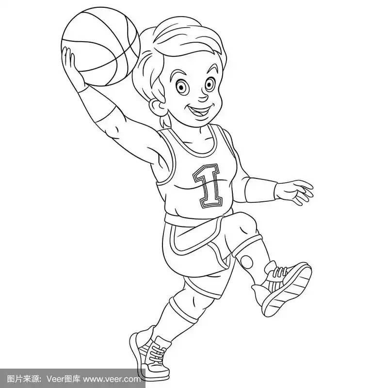 漫画男孩打篮球的涂色页
