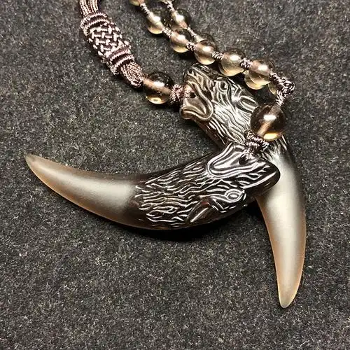 似卿冰种黑曜石狼牙吊坠男士女潮人个性牙齿情侣简约项链挂坠配棉绳