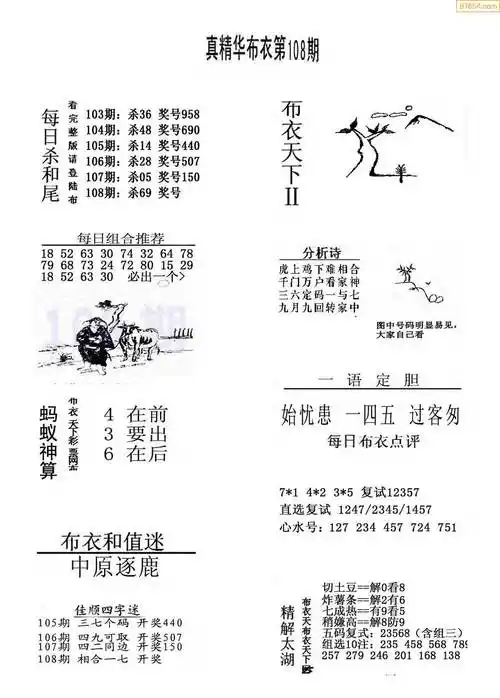 108期今天3d会员布衣精华早报真精华布衣123456
