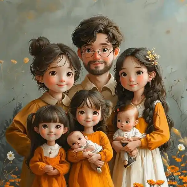 亲子头像|一家七口全家福