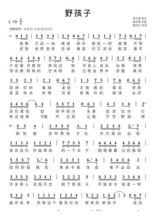 野孩子简谱视唱第1页