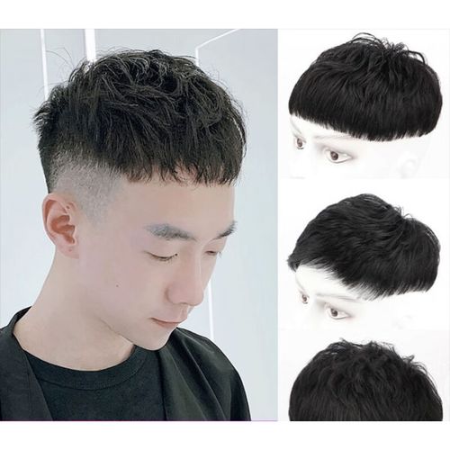 短发头顶补发片男士假发韩版帅气真发持久烫蓬松自然假发片 持久纹理
