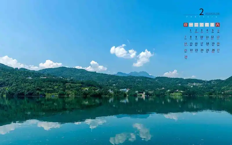 2021年2月清新长阳清江日历,月历壁纸-回车桌面