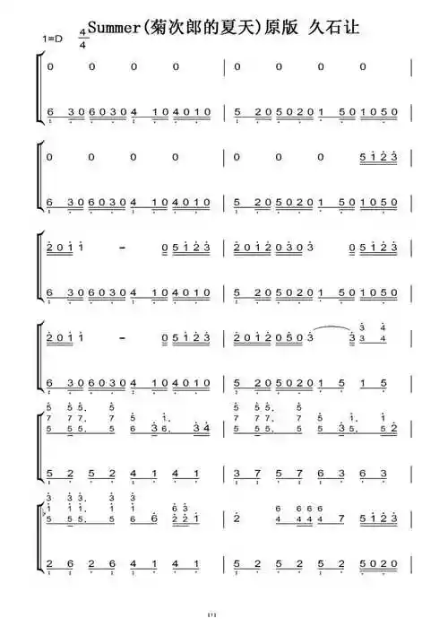 电子琴简谱:  相关介绍: 《summer》是电影《菊次郎的夏天》中歌曲