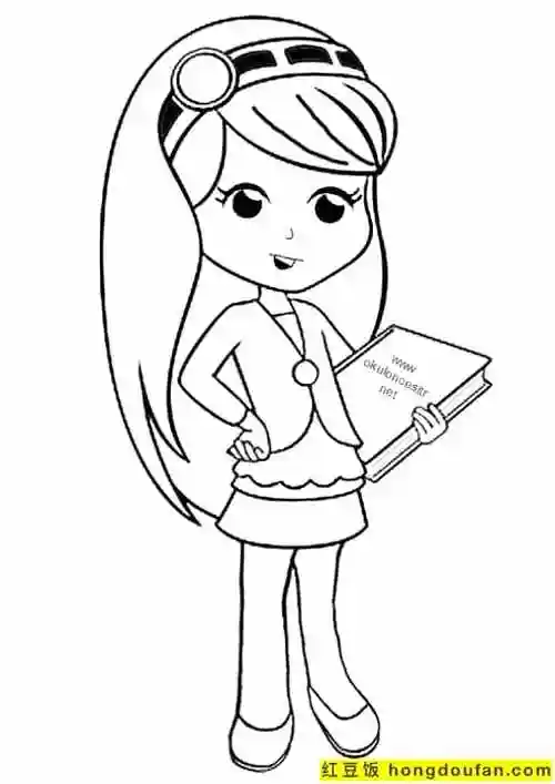 10张可爱的女孩子女同学卡通儿童涂色图片-红豆饭小学生简笔画大全