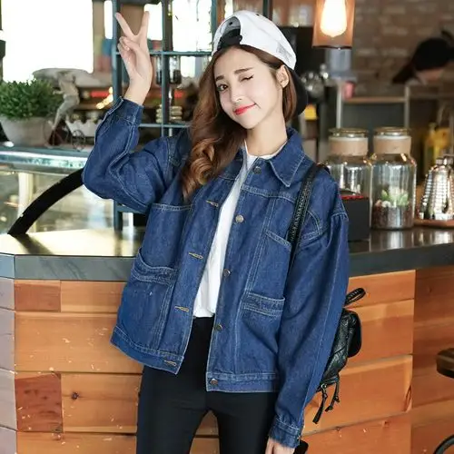 实拍2016秋新款韩版大码牛仔外套女宽松短外套长袖女夹克