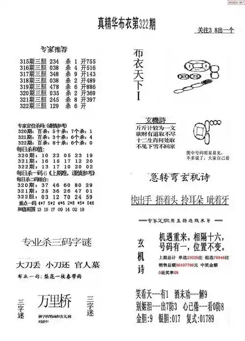 21322期布衣3d图谜版全图汇总天齐整理