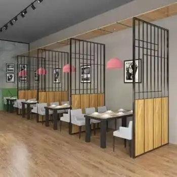 工业风铁艺屏风火锅店饭店餐厅酒吧包间隔断卡座镂空网格玄关款式o一