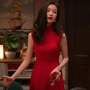 流金岁月朱锁锁倪妮同款高端气质裙红色连衣裙罗马棉百褶裙春款新