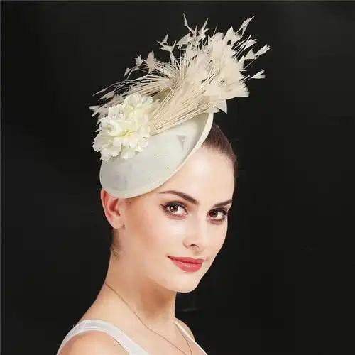 英伦时尚百搭麻纱新娘礼帽 新款面纱羽毛纯手工发饰网纱头饰帽子