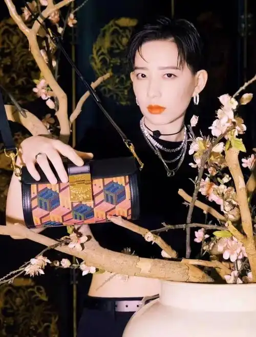 超a姐姐李斯丹妮身背mcm cubic monogram tracy提花斜跨包