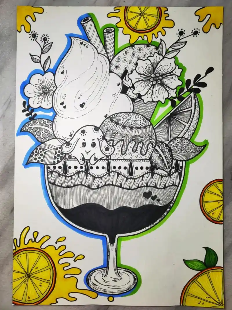 第六篇:《夏日冰淇淋90》适合8—12岁的小朋友.#黑白线描 - 抖音