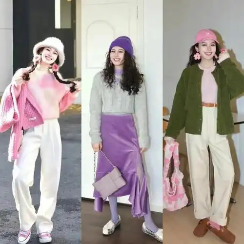 春季彩色系穿搭绝了用针织衫裙子长裤就够每一套少女感爆棚