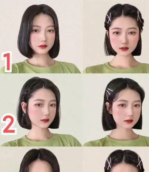 短发的女生这么来扎发:半留半扎,简单利落又显脸小,好美|半扎发|发型