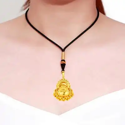 黄金佛金佛吊坠足金大肚纯金硬金弥勒坠子本命年挂坠编绳颈饰