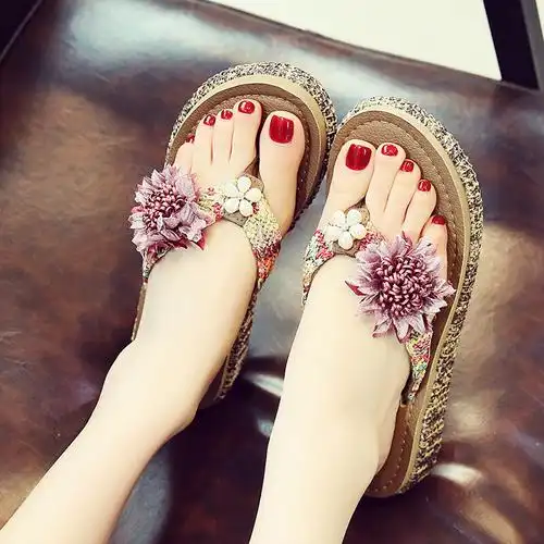 女夏厚底时尚外穿夹脚人字拖海边度假防滑沙滩鞋韩版百搭女生女生参数