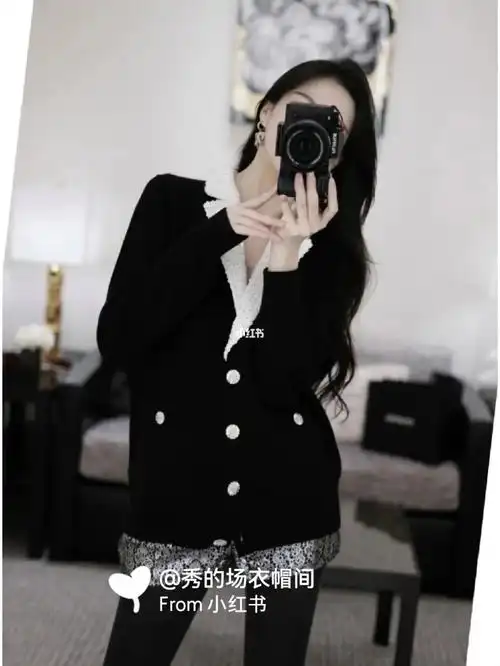 香奈儿23c早春羊绒珠片领西装毛衣开衫外套