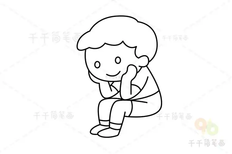 如何画坐着的小男孩简笔画