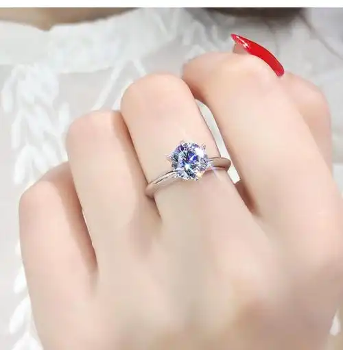 昂比熊d色六爪钻戒银莫桑石钻石女开口求婚结婚对戒1克拉戒指新款 主