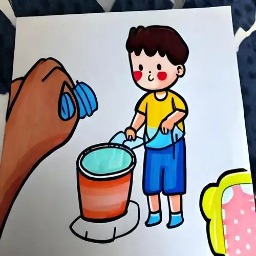 洗衣服简笔画男孩