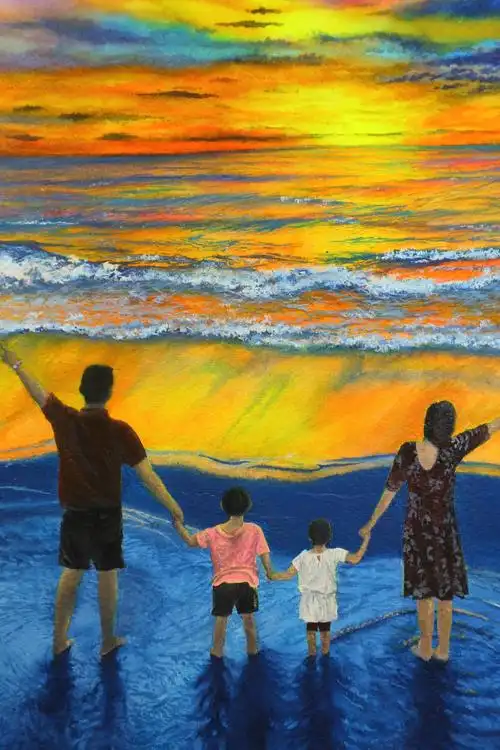 水彩画-一家四口