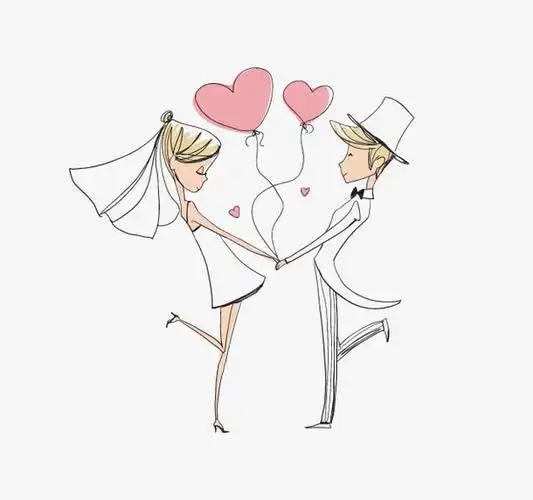 简笔画情侣结婚照如何画一对结婚穿着婚纱礼服的新人卡通简笔画婚礼人