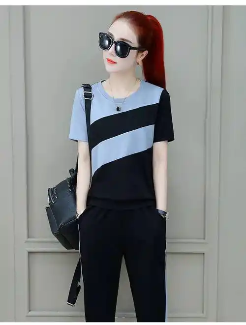 2019夏季新款运动套装女韩版宽松大码女装短袖时尚跑步休闲两件套