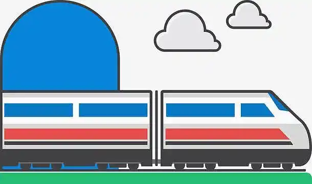 jpg手绘插图列车站月台png手绘简笔画列车进洞png手绘线条列车蓝色