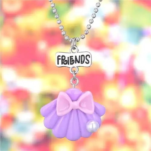 儿童可爱蝴蝶结贝壳项链小女生生日礼物粉色小清新毛衣链外贸热销