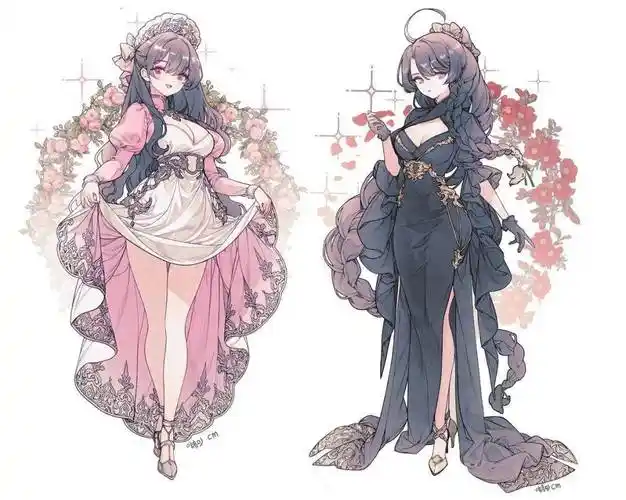 动漫少女华丽礼服服饰设计素材分享~_形状_服装_袖子