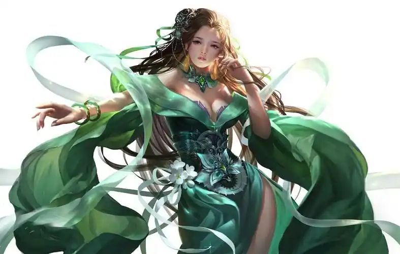 1k插画中国风绿色古装3d古风美女超高清壁纸 - 国产动漫 - h128壁纸