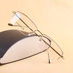 大气有成商务金色纯钛眼镜框男半框超轻近视眼镜架高品质眼睛框架