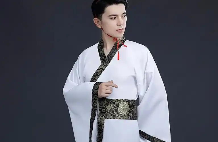 古装男汉服唐装秦朝春秋战国三国臣子官服汉朝大臣古代演出服装白色蓝